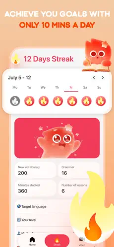 Voca daily streak and progress screen